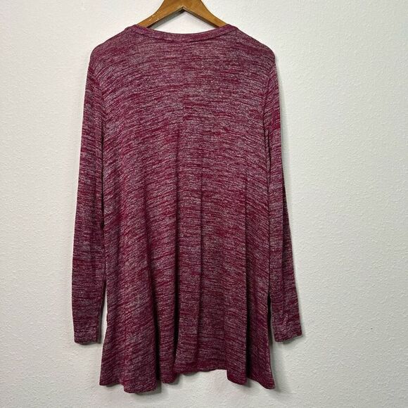 LOGO By Lori Goldstein Women’s Red Heathered V Neck Long Sleeve Top Size 1X - Picture 9 of 14